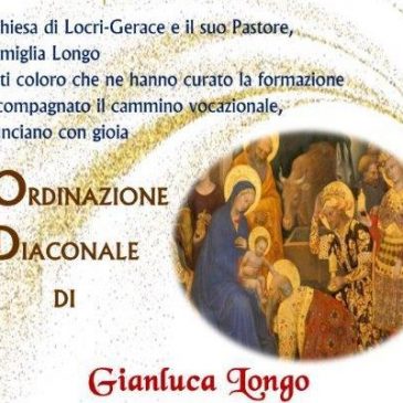 Ordinazione diaconale di Gianluca Longo: 9 gennaio ore 17:00